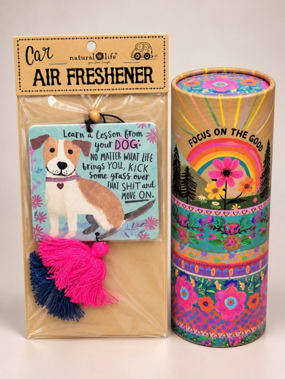 NATURAL LIFE Car Accessories Bundle Tissue Box & Dog Air Freshener Boho Floral